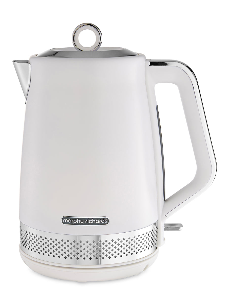 White electric kettle with Morphy Richards logo on a white background