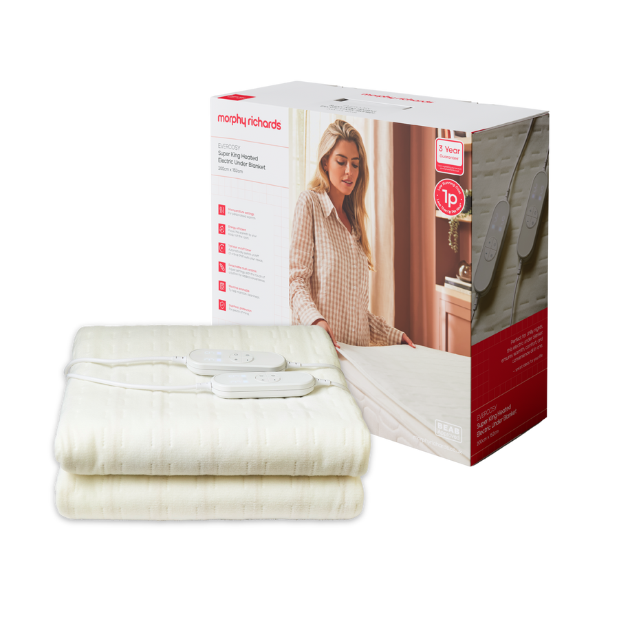 Electric blanket with Morphy Richards packaging on a white background
