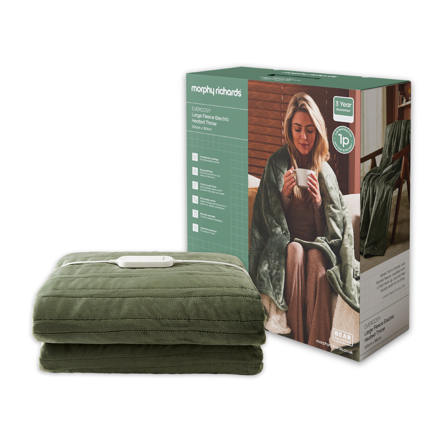 Morphy Richards Electric Heated Throw with a branded box on a white background