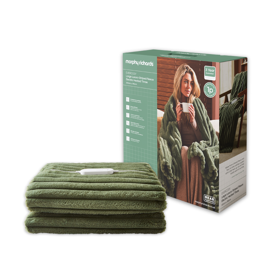 Morphy Richards Electric Heated Throw with a branded box on a white background