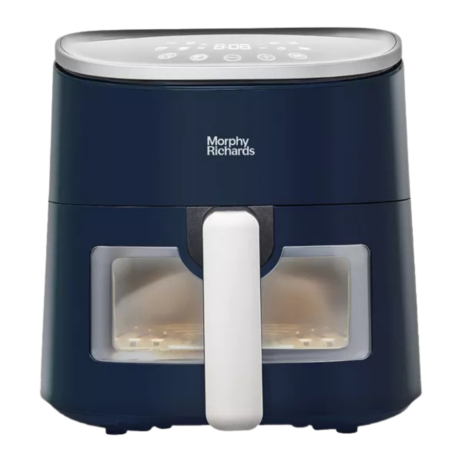 Navy blue Morphy Richards air fryer on a white background