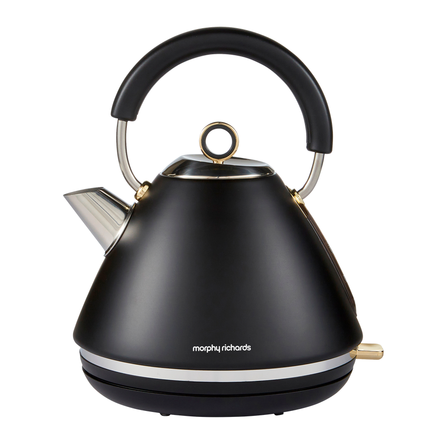 Black electric kettle with a modern design on a white background
